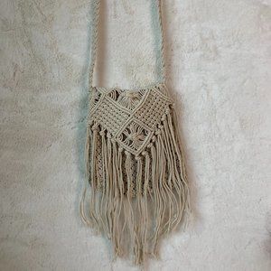 Hand Woven Macrame Crossbody Purse with Fringe